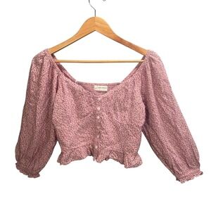 Boho Chic Babydoll Top Womens‎ Small Smocked Cottage Peasant Milkmaid Twee Indie